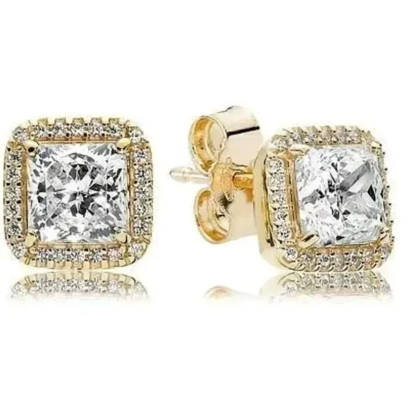 Pandora | Jewelry | Pandora Square Sparkle Halo 4k Gold G585 Ale 